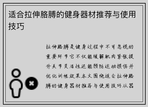 适合拉伸胳膊的健身器材推荐与使用技巧