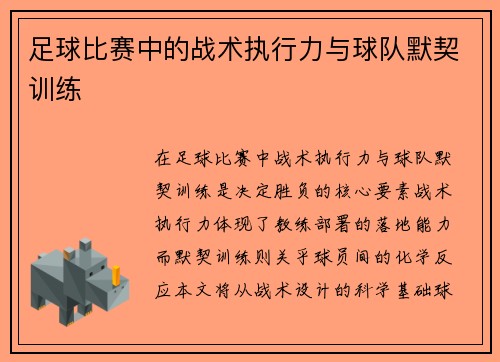 足球比赛中的战术执行力与球队默契训练