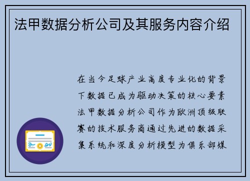 法甲数据分析公司及其服务内容介绍