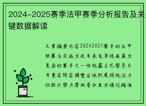 2024-2025赛季法甲赛季分析报告及关键数据解读